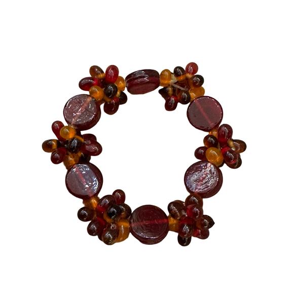 Red and Orange Art Glass Beads Bracelet - Picture 1 of 6